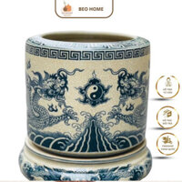 Bát Hương Đồ Cúng Đồ Phong Thuỷ  Song Long Chầu Nguyệt Men Rạn Gốm Sứ Bát Tràng Cao Cấp