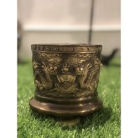 Bát hương đồng Song Long chầu Nguyệt 12x12 cm