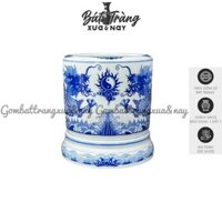 Bát Hương Men Lam Hoạ Tiết Song Long Chầu Nguyệt Có Đế Sứ Đế Gỗ 9 Size Gốm Sứ Cao Cấp Bát Tràng