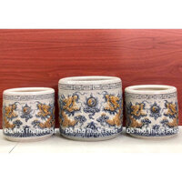 Bát hương men rạn đắp nổi Bát Tràng song long chầu nguyệt