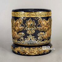 Bát hương Rồng Màu Xanh Đắp Nổi Vẽ Vàng 24K P20