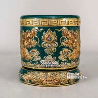 Bát hương rồng xanh lục vẽ vàng 24k p20