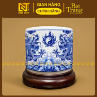 Bát hương Song Long Chầu Nguyệt vẽ tay gốm sứ Bát Tràng cao cấp, Lư hương thờ cúng vẽ Rồng đẹp mắt