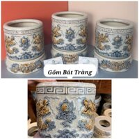 Bát Hương Thờ Cúng Men Rạn Đắp Nổi Rồng_ Song Long Chầu Nguyệt (Hàng Loại 1)