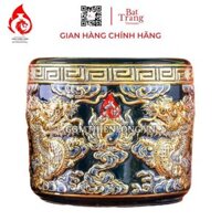 Bát Hương Vẽ Vàng Màu Xanh Coban Đắp Nổi Rồng 231014