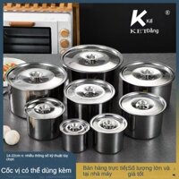 Bát hương vị dày bằng thép không gỉ có nắp, lọ gia vị sâu thương mại, hộp gia vị tròn cho nhà bếp, khách sạn, bát đánh trứng