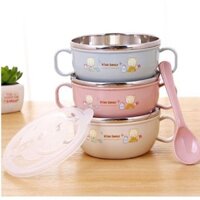 Bát inox 2 lớp cách nhiệt có nắp đậy kèm thìa tiện lợi cho bé