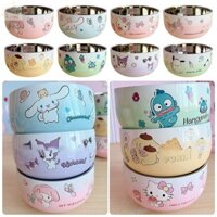 Bát inox AWNGD, Bát tròn Hello Kitty Anime Kuromi, Quà tặng gia đình hai lớp chống bỏng dễ thương Bát cách nhiệt cho trẻ em