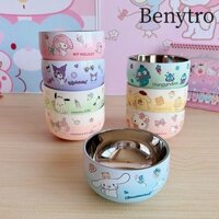 Bát inox BENYTRO, Bát tròn Hello Kitty Kawaii Cinnamoroll, Quà tặng gia đình hai lớp dễ thương Anime Kuromi Hộp đựng bát đĩa trẻ em