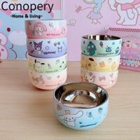 Bát inox CONOPERY, Bát tròn Hello Kitty Anime Kuromi, Bát cách nhiệt Kawaii Cinnamoroll hai lớp chống bỏng bền bỉ Trẻ em