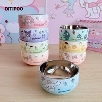 Bát Inox DITIPOO, Bát Tròn Anime Kuromi Kawaii Cinnamoroll, Bộ Đồ Ăn Dễ Thương Hello Kitty Hộ Gia Đình Quà Tặng Bát Cơm Canh Trẻ Em