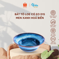 Bát Loe có eo D15 Men Xanh Hoả Biến - Bát chiết yêu D16 xanh sóng biển - Gốm Sứ Cao Cấp Bát Tràng