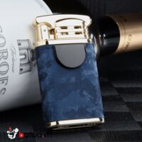 Bật Lửa Điện Cảm Ứng Chống Gió Tia Lửa Vòng Cung Kép Sạc USB Bằng Da Cao Cấp Zhongbang ZB170B Vân Xanh - High Quality Leather USB Charger Zhongbang ZB170B Dual Supply Ring Sparks Dual Supply Electric Lighters with Blue Van Blue