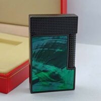 Bật Lửa Dupont Gas Đá Mạ Đen Khảm Trai Ánh Xanh Lá Cây Nắp Vân Kim Cương D209