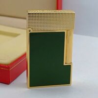 Bật Lửa Dupont Gas Đá Mạ Vàng Phủ Men Xanh Lá Cây Nắp Vân Kim Cương D210