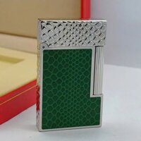 Bật Lửa Dupont Gas Đá Vân Cá Sấu Phủ Men Xanh Lá Cây Nắp Bạch Kim D211