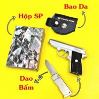 Bật lửa hình súng M9 có bao da 30 trong 1 (bật lửa, súng, dao tự vệ) – (xài gas) màu bạc