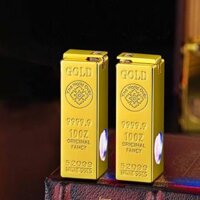 Bật lửa hình thỏi vàng gas lộ thiên lửa khò có đèn led nhấp nháy xài gas