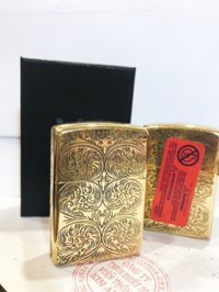 Bật lửa, hộp quẹt Zippo Armor vỏ dầy, khắc ăn mòn mẫu Hoa May Mắn, Hàng loại 1 vỏ bằng đồng có tem đỏ