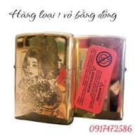 Bật lửa, hộp quẹt Zippo Armor vỏ dầy khắc ăn mòn mẫu cô gái Nhật gangster, Hàng loại 1 vỏ bằng đồng, có tem đỏ