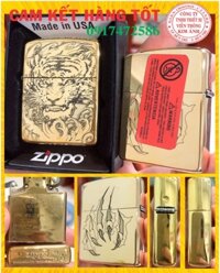 BẬT LỬA, HỘP QUẸT ZIPPO ARMOR VỎ DẦY KHẮC ĂN MÒN ĐẦU MÃNH HỔ, RUỘT VÀNG, CÓ TEM ĐỎ