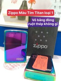 Bật Lửa, hộp quẹt Zippo USA Màu Tím Titan (Tím Cầu Vòng - Tím ánh kim, Tím bảy màu) Vỏ bằng đồng có tem đỏ