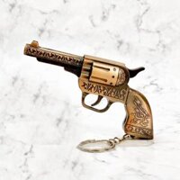 Bật lửa móc khóa hình súng hoa văn màu đồng 10.5cm