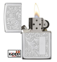 Bật lửa Zippo 352 Hoa Văn Trắng High Polish Chrome Venetian Design - Chính hãng 100