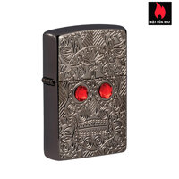 Bật Lửa Zippo 49300  Zippo Day Of The Dead Skull Armor High Polish Black Ice