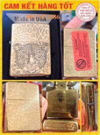 Bật Lửa Zippo Armor Vỏ Dầy, KHẮC CHÌM 5 MẶT HÌnh BÁO GẤM RUỘT VÀNG - PHIÊN BẢN ARMORR VỎ DẦY