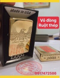 Bật lửa Zippo Armor Vỏ dầy Khắc chìm 4 mặt Since Eagle 1932 Vỏ Đồng ruột thép không gỉ -Có Tem đỏ