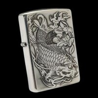 BẬT LỬA ZIPPO BẠC ĐÚC NGUYÊN KHỐI STERLING CAO CẤP KHẮC CÁ CHÉP TRONG ĐẦM SEN - ZB11