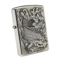 BẬT LỬA ZIPPO BẠC ĐÚC NGUYÊN KHỐI STERLING CAO CẤP KHẮC CÁ CHÉP TRONG ĐẦM SEN - ZB11
