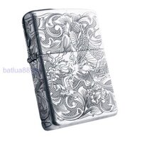 BẬT LỬA ZIPPO BẠC ĐÚC NGUYÊN KHỐI STERLING CAO CẤP KHẮC RỒNG QUẤN QUANH 4 MẶT - ZB25