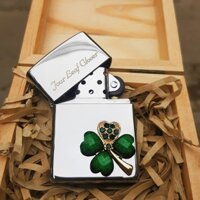 Bật lửa Zippo BL022 với hình ảnh cỏ 4 lá ốp nổi trên thân zip  - biểu tượng cho sự may mắn và hi vọng