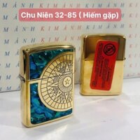 Bật lửa Zippo Brass Chu niên khắc chìm cẩn xà cừ mẫu la bàn hình bán nguyệt, vỏ bằng đồng ruột bằng thép không gỉ