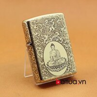 BẬT LỬA ZIPPO CHÍNH HÃNG ĐỒNG KHẮC ĐỨC PHẬT MÂY BAO QUANH - Original genuine zippo lighter five sides uncomfortable