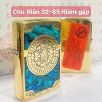 Bật lửa Zippo Chu Niên Brass, khắc chìm cẩn xà cừ mẫu la bàn, vỏ đồng ruột thép không gỉ