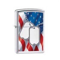 Bật Lửa Zippo Flag And Dog Tags Polished Chrome Chính Hãng Usa