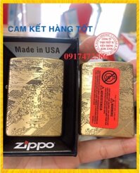 Bật Lửa Zippo Khắc Chìm 5 mặt Mẫu Thanh Minh Thượng Hà Đồ- Màu Vàng Ruột Trắng, Vỏ đồng có tem đỏ