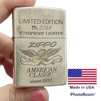 Bật lửa Zippo Mỹ Lacke Bạc, Khắc ăn mòn Full nắp bản giới hạn chủ đề ZIPPO AMERICAN CLASSIC SINCE 1932, Hàng chính hãng