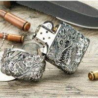 Bật lửa Zippo Nhật đúc rồng bạc nguyên khối quấn quanh -