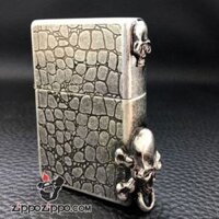 Bật lửa Zippo phiên bản 1937 đúc nổi hình đầu lâu - Genuine zippo lighter 1937 side double skeleton - the ancient silver