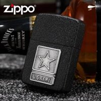 Bật lửa Zippo phiên bản sơn mài đen crack huy hiệu quân đội Mỹ - Genuine ZP World War II 1941 engraved black cracked stone star emblem