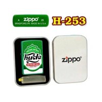 Bật lửa Zippo sơn tĩnh điện 2 mặt hình logo bia Huda - hộp thiếc kèm xăng