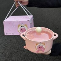 Bát mì ăn liền gốm sứ hình hải ly dễ thương có nắp, quà tặng ý nghĩa cho bạn trai, bạn gái, chị gái, quà sinh nhật cho trái tim cô gái