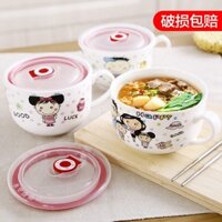 Bát mì ăn liền inox có nắp Hộp Ăn Trưa học sinh hộp cơm lòng thiếu nữ đơn Bộ bát đũa mì ăn liền ký túc xá dễ thương