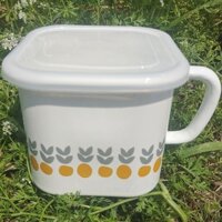 Bát Mì Ăn Liền Vuông Dung Tích Lớn, Hộp Đựng Dầu Mỡ Lợn Tráng Men Dày Có Tay Cầm Có Nắp, Hộp Cơm Nấu Mì Ký Túc Xá Có Tay