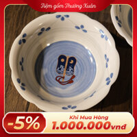 Bát mộc viền hoa vẽ quạt ba tiêu (triện đáy)