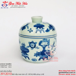 Bát nắp men cổ bọc đồng – vẽ cổ đồ